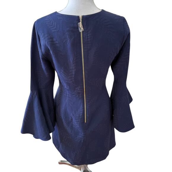 Lilly Pulitzer Kayla Jacquard Bell Sleeve Mini Dress Navy Blue Fern Picker 4 - Picture 6 of 9